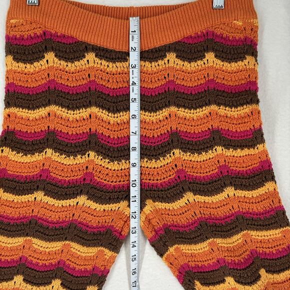 Cotton On Crochet Pants Orange Brown Size M Flare Boho Festival Retro New - Picture 4 of 8